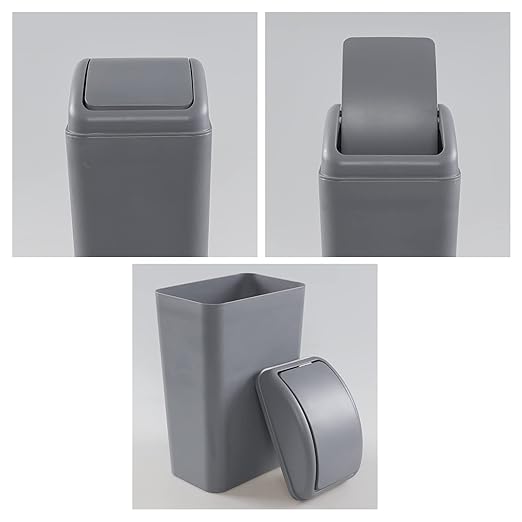 Plastic Waste Bin with Swing Lid, 14 Liter Garbage Can, 1 Pack (Grey)