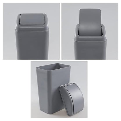 Plastic Waste Bin with Swing Lid, 14 Liter Garbage Can, 1 Pack (Grey)