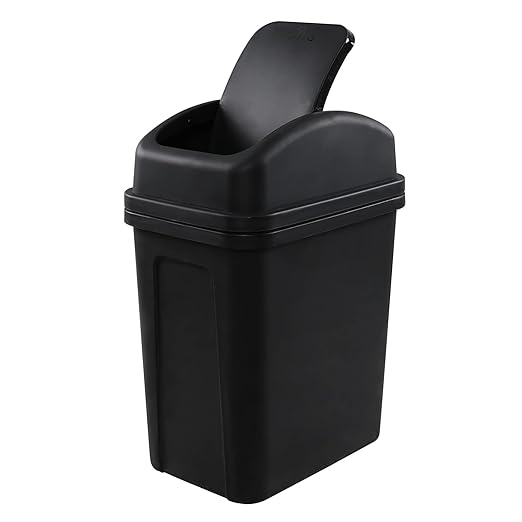 2 Gallon Swing Top Trash Can, Small Garbage Can with Swing Lid, Black