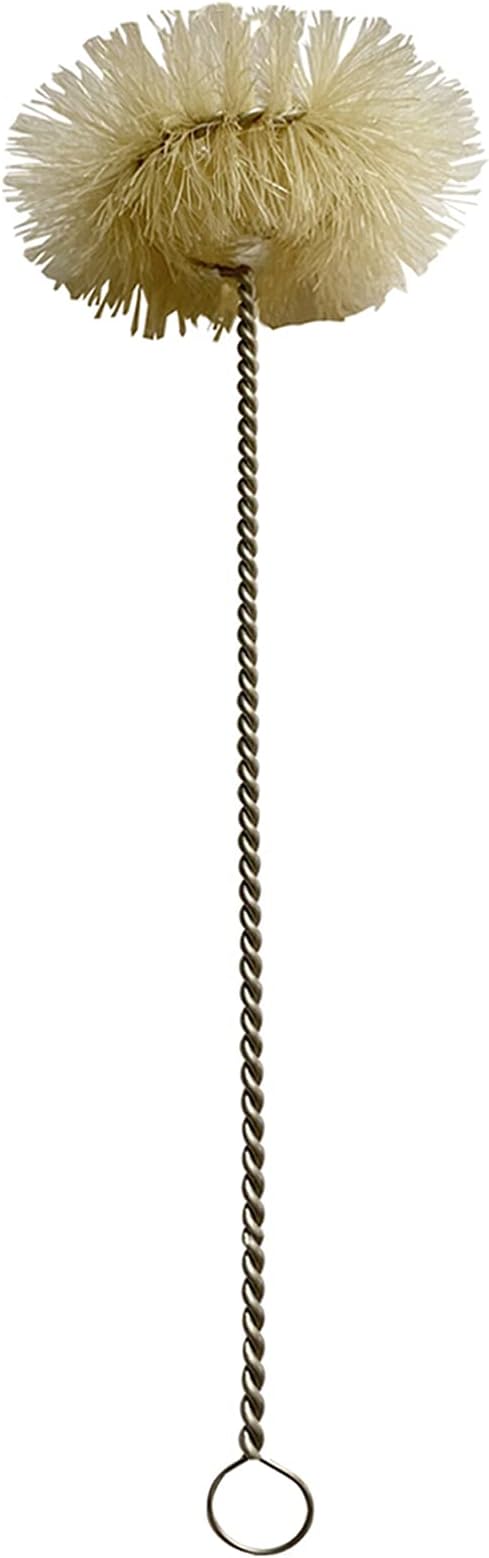 NewFerU Stainless Steel Soda Bottle Cleaning Brush in Natural Boar Bristle Wool Tip, Long Handle, Flexible Bendable Thick Wire Cleaner for Narrow Neck Water Baby Bottles Straw Pipe Tube Flask (Round)