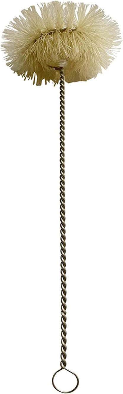 NewFerU Stainless Steel Soda Bottle Cleaning Brush in Natural Boar Bristle Wool Tip, Long Handle, Flexible Bendable Thick Wire Cleaner for Narrow Neck Water Baby Bottles Straw Pipe Tube Flask (Round)