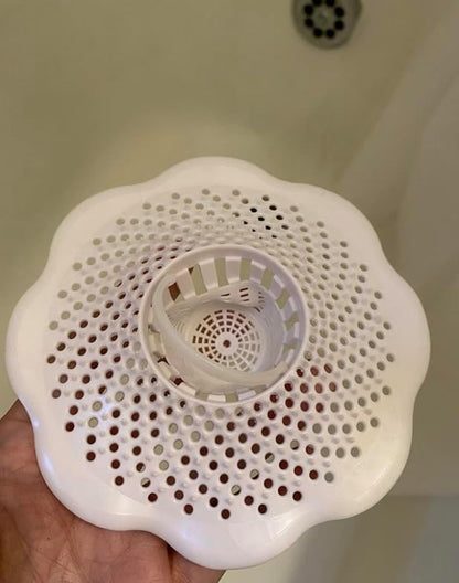 Rocky Mountain Goods Drain Hair Catcher for Bath/Shower - White Flex PVC Install in Seconds - Keep Drain from Clogging - Finger Lift Easy Cleaning - Universal Fit