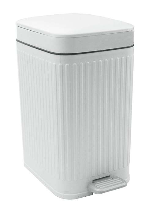 Feisco Small Trash Can with Lid,Small Bathroom Trash Can with Foot Pedal and Press Type Lid,Slim Step-On Trash Bin Wastebasket Garbage Can for Kitchen,Bathroom Office, Bedroom (White, 1.8 Gallon)