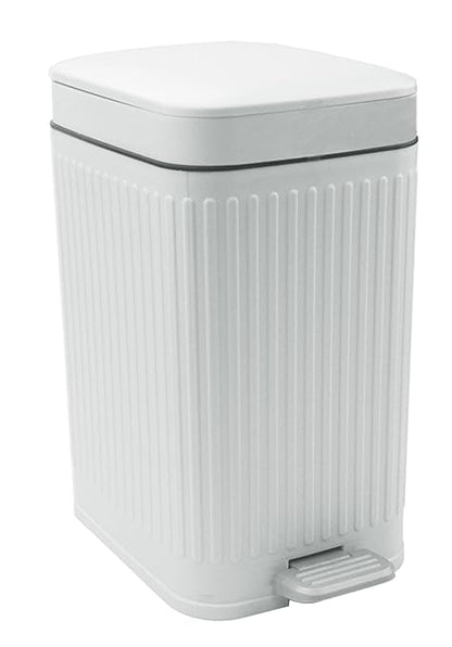 Feisco Small Trash Can with Lid,Small Bathroom Trash Can with Foot Pedal and Press Type Lid,Slim Step-On Trash Bin Wastebasket Garbage Can for Kitchen,Bathroom Office, Bedroom (White, 1.8 Gallon)
