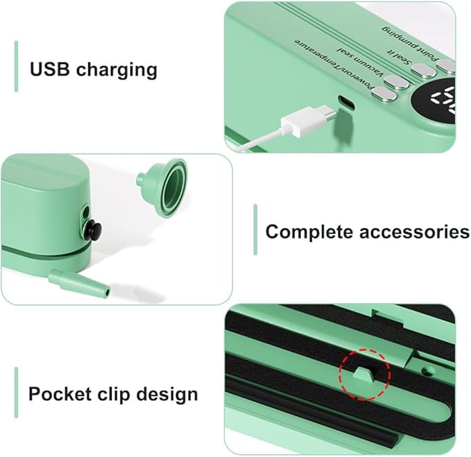 Mini Bag Sealer, Cordless Handheld Heat Vacuum Sealer with 3 Sealing Gears for Candies Snacks Food Storage