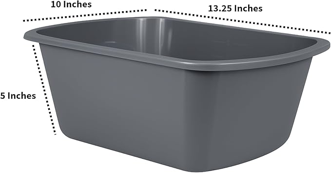 Vakly Wash Basins – Rectangular Plastic Hospital Bedside Soaking Tub - Small 7 Qt Graduated Bucket - Portable Washbasin for Washing, Cleaning, Foot Bath, Dishes, Face Cleansing Bowl (3)