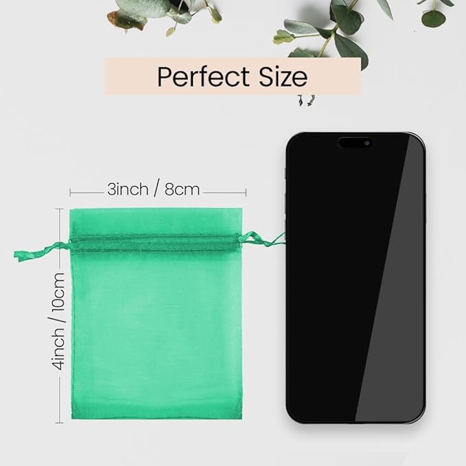 Meowoo 100PCS Organza Bags, 3x4in Small Mesh Bags Drawstring, Mesh Gift Bags Drawstring for Jewelry, Candy, Christmas, Sachets, Festivals, Bathroom Soaps, Makeup Organza, Wrapping Supplies(darkgreen)