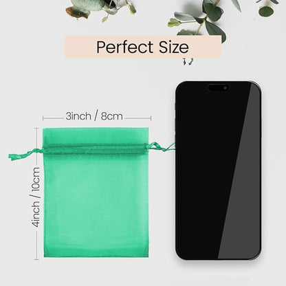 Meowoo 100PCS Organza Bags, 3x4in Small Mesh Bags Drawstring, Mesh Gift Bags Drawstring for Jewelry, Candy, Christmas, Sachets, Festivals, Bathroom Soaps, Makeup Organza, Wrapping Supplies(darkgreen)