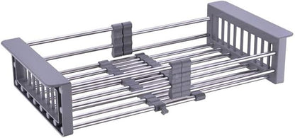 Dish Drying Rack, Over The Sink Dish Drying Rack, Stainless Steel Dish Drainer with Adjustable Arms Holder Functional Kitchen Sink Organizer for Vegetable and Fruit