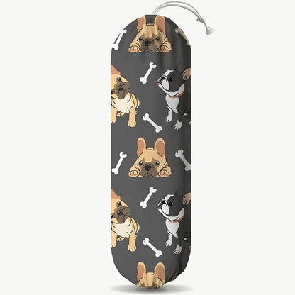 Dogs Plastic Bag Holder, Reusable Washable Shopping Bags Storage Carrier, Animal Prints Fabric Garbage Trash Bag Dispenser for Home Kitchen Pantry Cabinet, Wall Mount, Housewarming Gifts for Dog Mom
