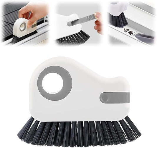 2 in 1 Groove Cleaning Brush, Window Track Cleaning Tools with Hard Bristles and Hidden Scraper, Crevice Brush for Sliding Door Track, Window Seal and Sill (Gray)