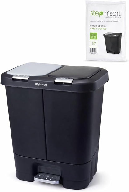 Step N' Sort 2 x 5.5 Gallon, Dual Trash and Recycling Bin with Slow Close Lid,Black,40 Liter,SNS402-B