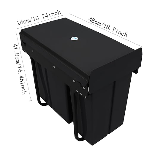 Pullout Trash Can, 10L + 20L Pull Out Under Cabinet Trash Can with Lid, Kitchen Cabinet Garbage Can Sliding Out Under Counter Waste Bin (Black)