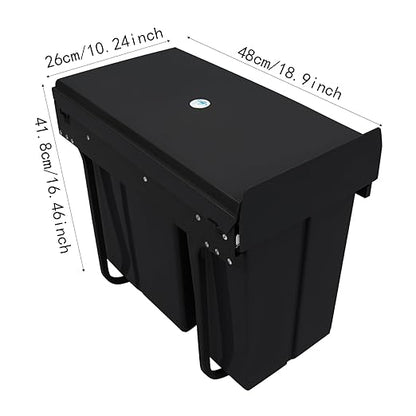 Pullout Trash Can, 10L + 20L Pull Out Under Cabinet Trash Can with Lid, Kitchen Cabinet Garbage Can Sliding Out Under Counter Waste Bin (Black)