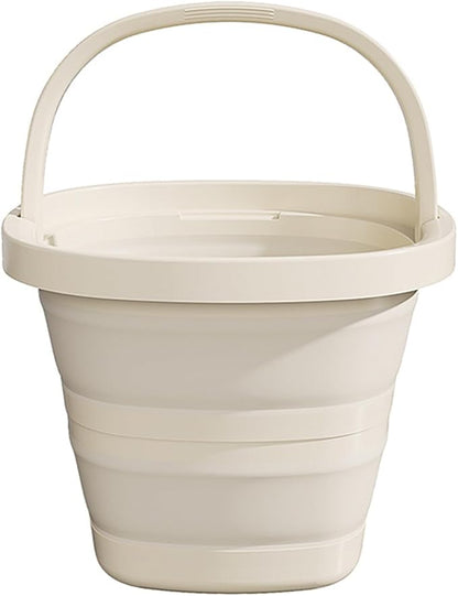 Collapsible Utility Bucket with Handle, 10L Sizes, Multi-Purpose for Foot Bath, Cleaning, Storage, Beige (Beige)