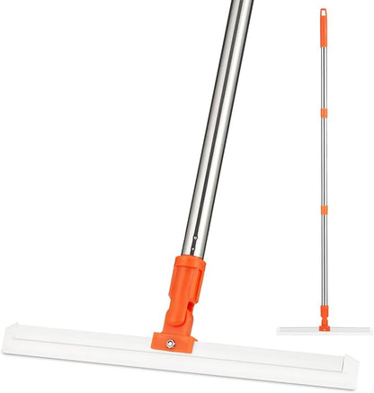 14" Rubber Floor Squeegee with 48" Long Handle,Scraper for Concrete Floor, Tile Floor, Metal Aluminium Heavy Duty Garage Shower Floor Squeegee Broom for Removing Water, Commercial Scrubber Mop
