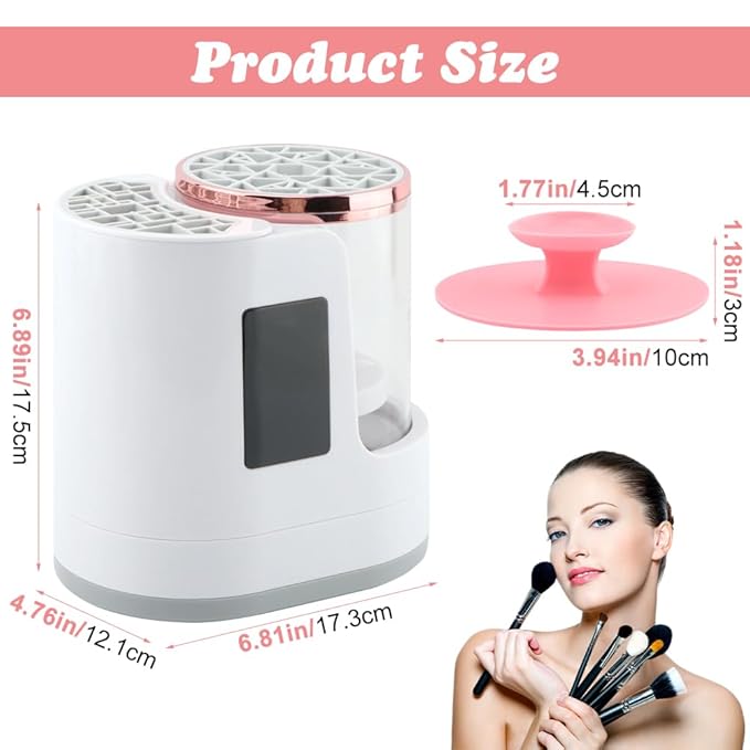 Electric Makeup Brush Cleaner Machine, 3 in 1 Automatic Makeup Brush Cleaner with Brushes Dryer for Most Size Beauty Brushes Set(White,Size:6.8inch)