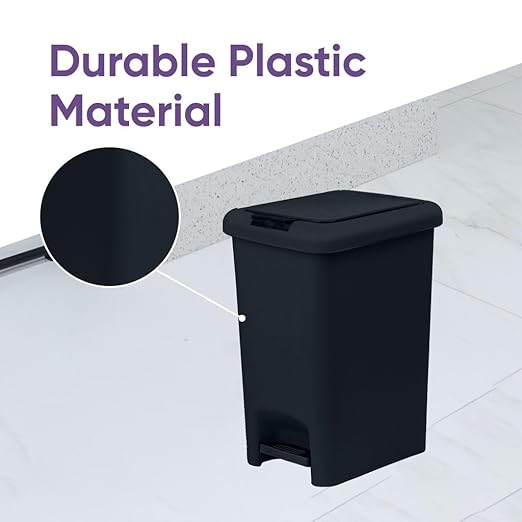 Superio 2-Pack 10L Slim Step & Push Trash Can - 2.7 Gallon Dual Opening, Compact Design (10.63"x7.68"x13.53") - Black