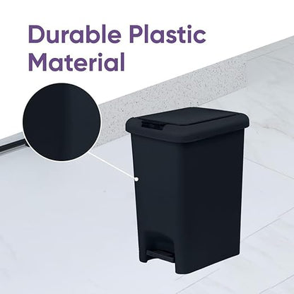 Superio 2-Pack 10L Slim Step & Push Trash Can - 2.7 Gallon Dual Opening, Compact Design (10.63"x7.68"x13.53") - Black