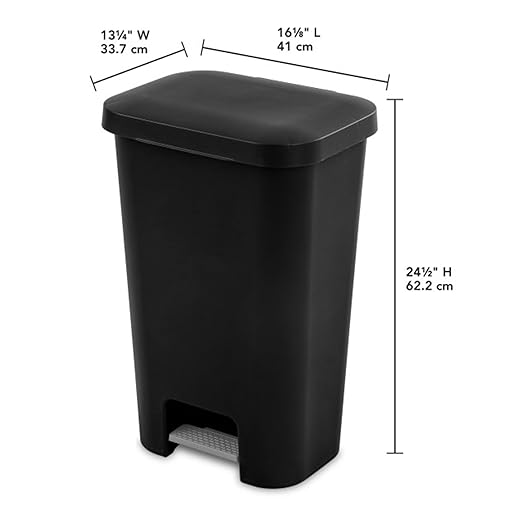 Sterilite 11.9 Gallon Rectangular Step On Kitchen Plastic Indoor Wastebasket with Wide Opening Lid and Comfort Handle for Home, Black (4 Pack)