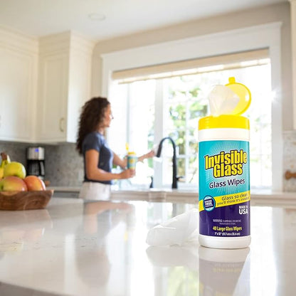 Invisible Glass 90160 Glass Cleaning Wipes, Pre-Moistened, Streak-Free and Lint-Free, Safe for Windows, Mirrors, Windshields, and Tinted Glass, 40 Count