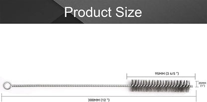 12 Inch Pipe Cleaning Brush Set with Stainless Steel Bristles, Steel Wire Tube Brush Kit for Auto Parts Polishing, Machining, Bottles, Tubes, Etc.（25mm-10pcs）
