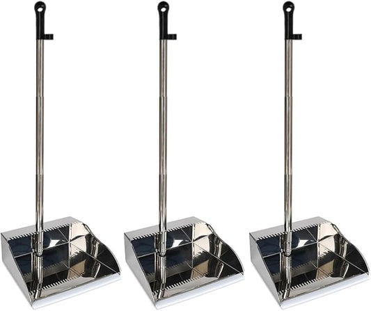 3 Pack Stainless Steel Dustpan Metal Dustpan with Handle Heavy Duty Dust Pan Upright Dust Pan for Home Office Lobby