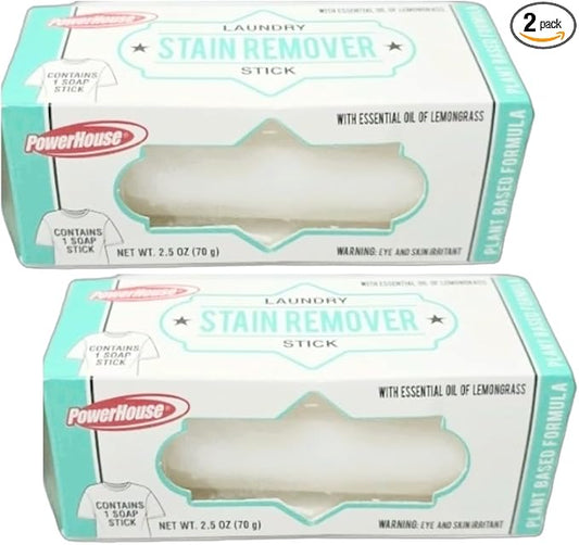 2 Pack - Laundry Stain Remover Stick 2.5 oz Lemongrass | Powerful Natural Stain Lifter | Stain Remover Eco-Friendly, Travel-Friendly, & Tough on Stains