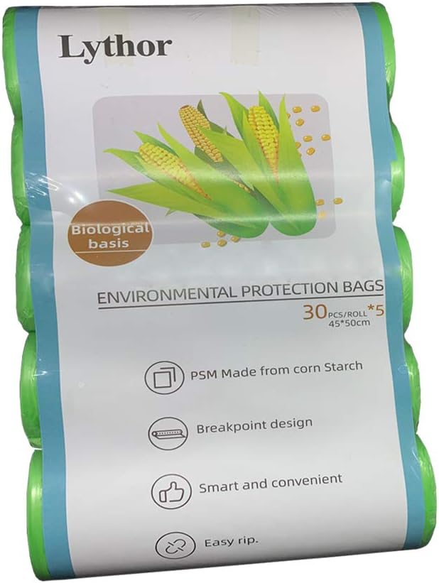 Compostable Trash Bags, 2.6 Gallon Small Disposable Compost Bags 150 Count Garbage Bags Made from PSM Starch-Based for Kitchen Bathroom Bedroom Office Trash Can