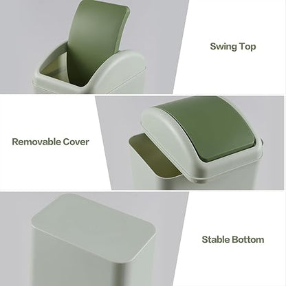 12 L Slim Garbage Can, Small Plastic Trash Can with Swing Lid, 1 Pack (Green)