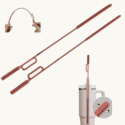 2-in-1 Dual-Head Straw Brush, Silicone Cleaning Brush for Straws & Lid Gaps, Long Flexible for Tumblers & Bottles, Non-Slip Handle, No-Scratch, 2 Pack (6mm & 9mm), Durable & Reusable (Dusty Rose)