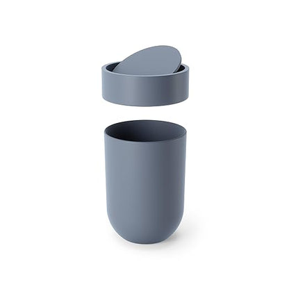 Umbra Touch Trash Can, Small Garbage Bin Waste Basket with Lid for Bathroom, Slate Blue