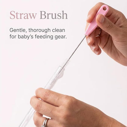 Ariseno 4-in-1 Baby Bottle Brush Set, Including Nylon Bottle Brush, Cap, Straw, Nipple Brushes, BPA-Free (Pink)