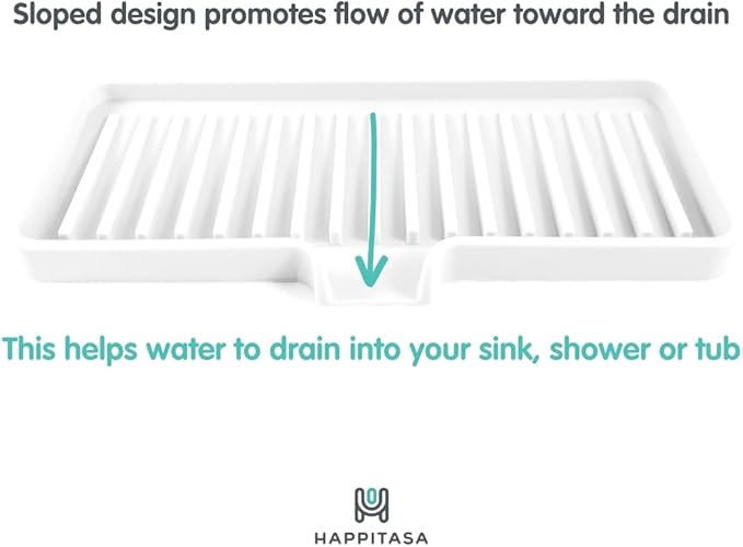 Silicone Soap Dish Tray and Sponge Holder with Drain Chute, Rectangular, Kitchen and Bathroom Sink Organizer (Dark Chocolate, 9"x3.5")