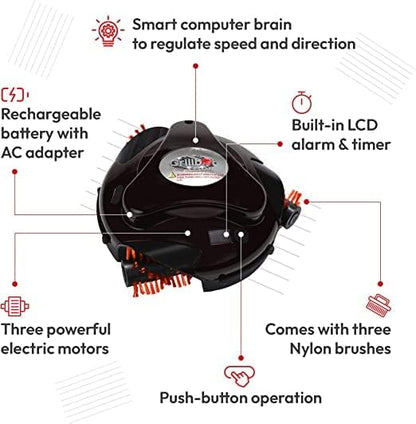 Grillbot Automatic Grill Cleaning Robot with Nylon Brushes, Electric BBQ Cleaner Brush with Motorized Power, Cordless Rechargeable Grill Scrubber for Outdoor Grills (Black)