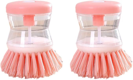 2Pcs Pink Dish Brush with Soap Dispenser,Soap Dispensing Brush, Kitchen Brush,Dish Pot Pan Sink Cleaning, Dish Brush Washing Utensils,Washing Up Liquid Soap Dispenser,Soap Dispensing Dish Brush