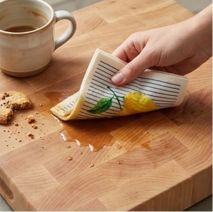 Lemon Collection Swedish Dishcloth, Reusable Paper Towel, Super Absorbent Cellulose Sponge, Kitchen Cleaning Cloth, Washable & Compostable (Lemon Zest Stripe 1 Pack)