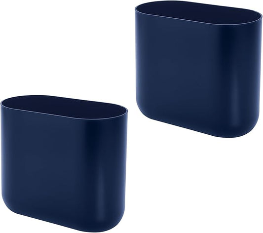 iDesign Small Slim Plastic Bathroom Trash Can, Garbage Can for Bedroom, Office, Desk, Dorm, 2-Pack, Navy Blue