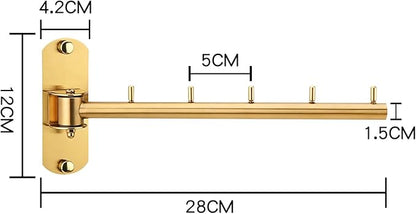 Pack of 2 Folding Wall Mounted Clothes Hanger Rack with Swing Arm Stainless Steel Heavy Duty Coat Hook for Bathroom, Bedroom, Laundry Room - Gold