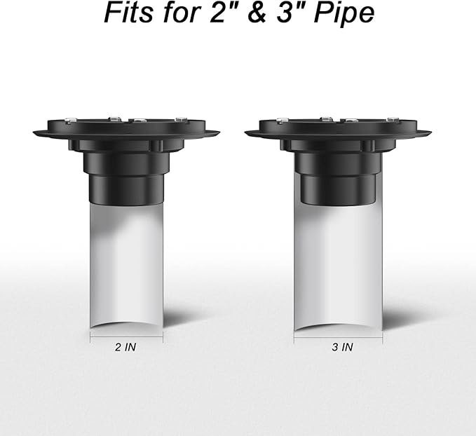 EXF 6-Inch Square Shower Drain with ABS Flange Base, Matte Black 304 Stainless Steel Floor Drain, Removable Grate and Hair Strainer for Modern Bathroom Remodels and Curbless Showers