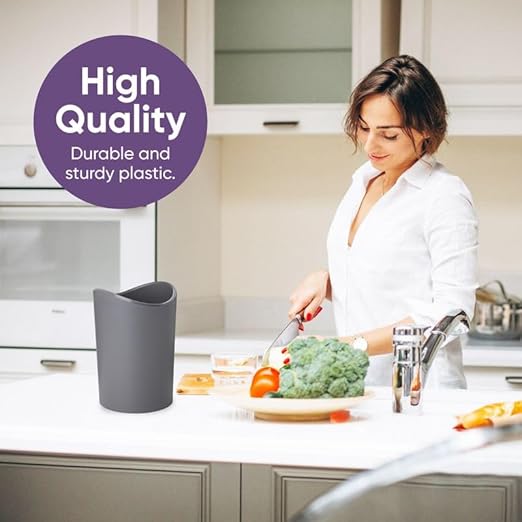 Superio Small Bathroom Trash Can with Lid, Modern Grey Mini Waste Bin with Swing Lid (1 1/2 Gallon, 6 Liter) Plastic Garbage Can for Kitchen, Bathroom, Bedroom, Office, Under Desk (4, Grey)