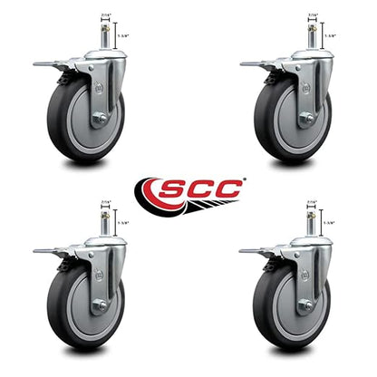 Rubbermaid Mobile Shelf Truck 5 Inch Replacement Caster Set - Fits Rubbermaid Mobile Shelf Truck - 4 Swivel Casters with Total Lock Brakes - Service Caster Brand