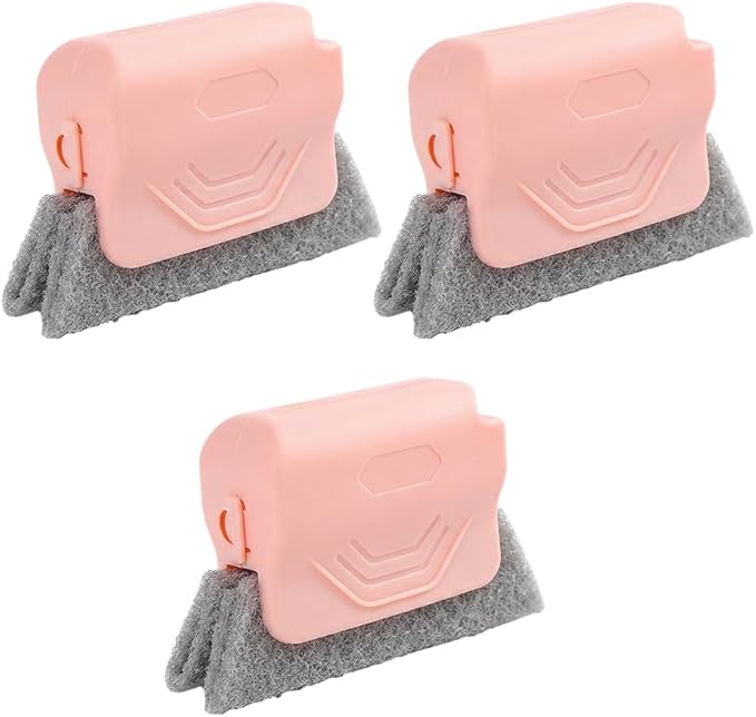 Window Track Cleaner, Handheld Cleaning Brush Set, for Window Tracks, Tile Grout Lines, Shutter Slats (Pink 3pcs)