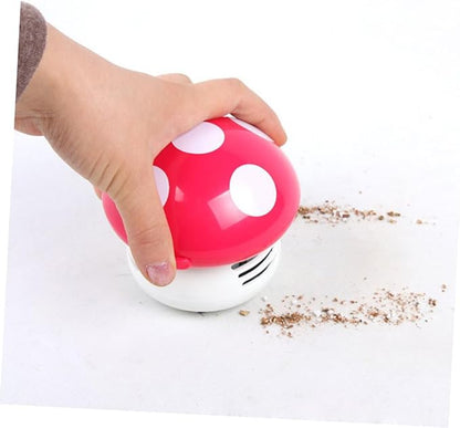 VALICLUD Mini Mushroom Tabletop Vacuum Cleaner Portable Handheld Dust Sweeper for Crumbs and Debris Cute Rose Red Design Battery Operated for Desk and Kitchen Use