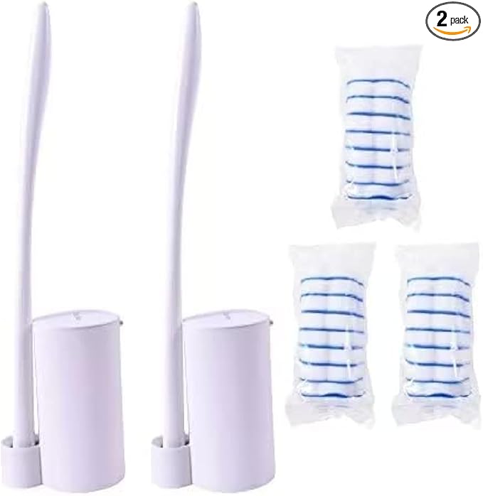 Topo Bear Disposable Toilet Brush Holder Set Toilet Wand (Pack of 2) Toilet Cleaner Scrubber with 24 Refills