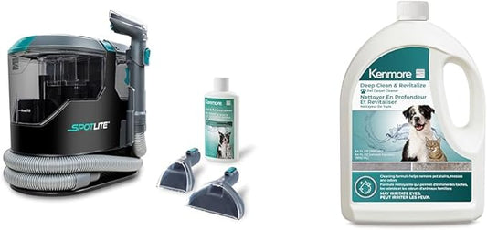 Kenmore KW2001.01 Upgrade SpotLite Portable Carpet Spot Cleaner & Pet Stain Remover + Kenmore KS1010 Deep Clean & Revitalize Pet Carpet Spot Cleaner Formula, 64 Oz