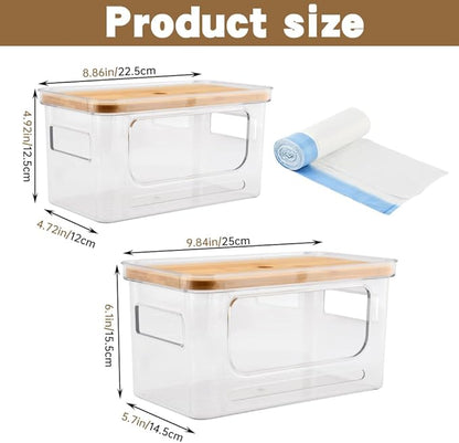 2Pcs Trash Bag Holder Under Sink Stackable Storage with 30 pcs Trash Bags, Clear Large Laundry Pods Container with Lid, Garbage Bag Dispenser Roll Holder for Kitchen Cabinet