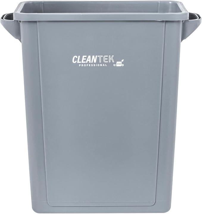 Restaurantware-Clean Tek Professional 15 Gallon Trash Can, 1 Slim Rectangle Waste Basket - With Handles, Space Saving, Gray Plastic Garbage Bin, For Commercial Space, Office, Store, Cafe, And More