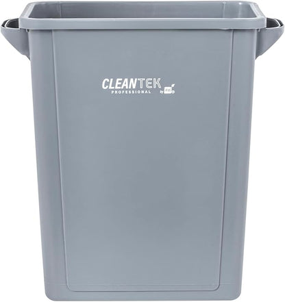Restaurantware-Clean Tek Professional 15 Gallon Trash Can, 1 Slim Rectangle Waste Basket - With Handles, Space Saving, Gray Plastic Garbage Bin, For Commercial Space, Office, Store, Cafe, And More