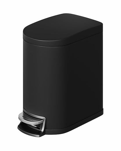 GarveeHome 1.6 Gal Step-On Trash Can, Stainless Steel Small Bathroom Garbage Bin with Soft Close Lid, Slim Space-Saving Design, Removable Inner Bucket for Bathroom, Bedroom, Office, Black
